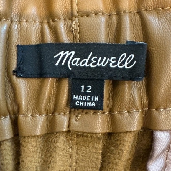 Madewell Women's Vegan Leather Paperbag Pants Size 12 Camel Tan Pull On - Picture 2 of 12